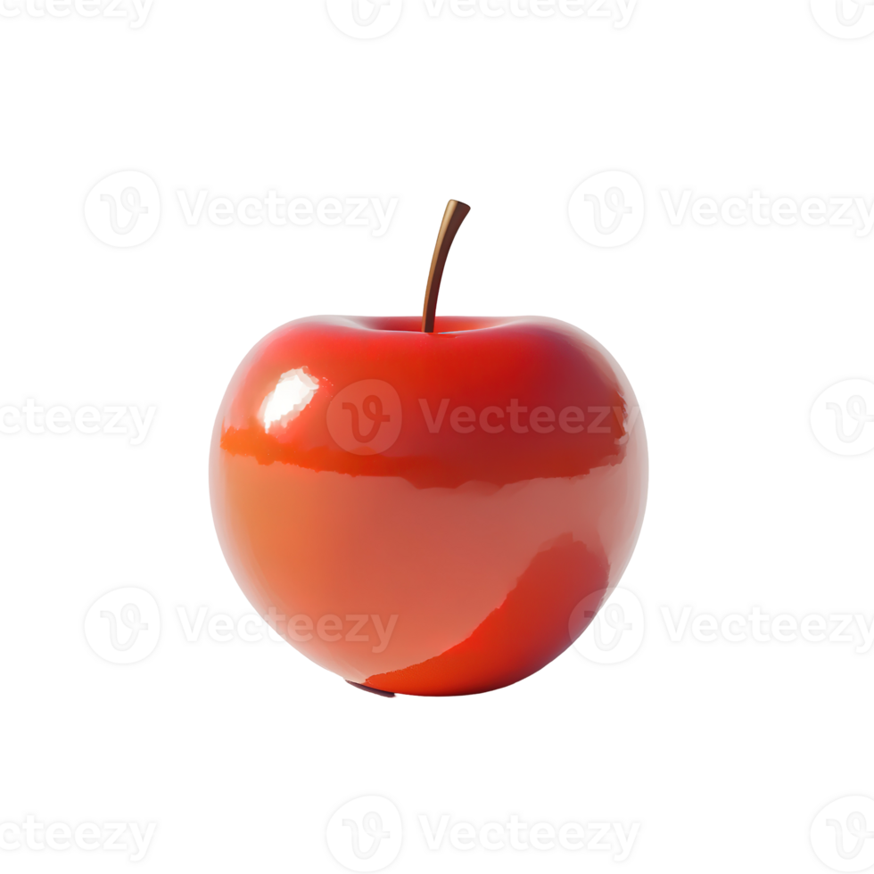 A glossy red apple with its brown stem isolated on transparent background. png
