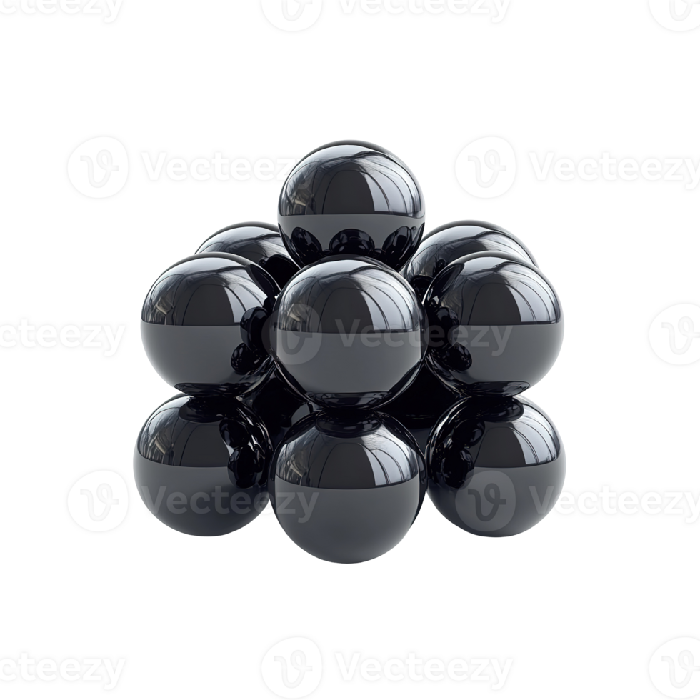 A close up image shows a dark pyramid of spheres png
