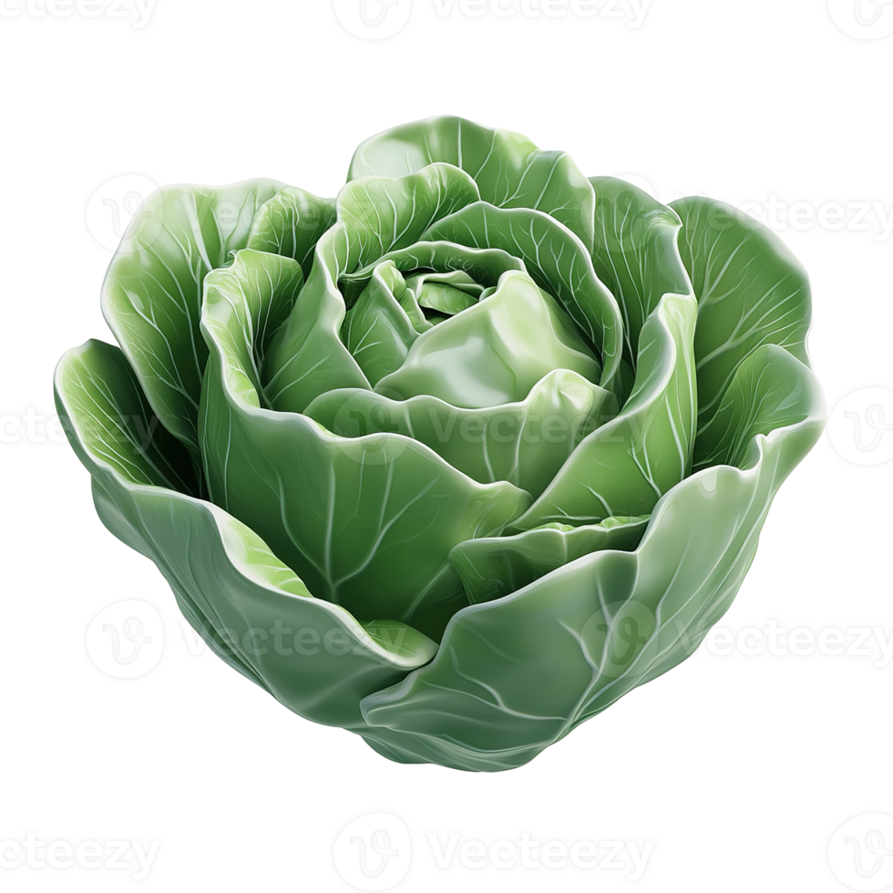 A rendered image showing a green cabbage vegetable isolated on transparent background. png