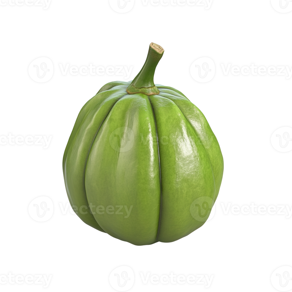 A spherical green vegetable with stem isolated on transparent background. png