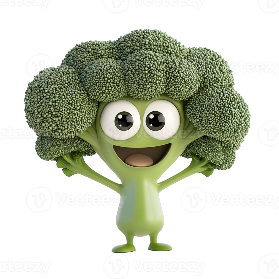 A Happy Smiling Cartoon Broccoli Character Holding Its Arms Up png