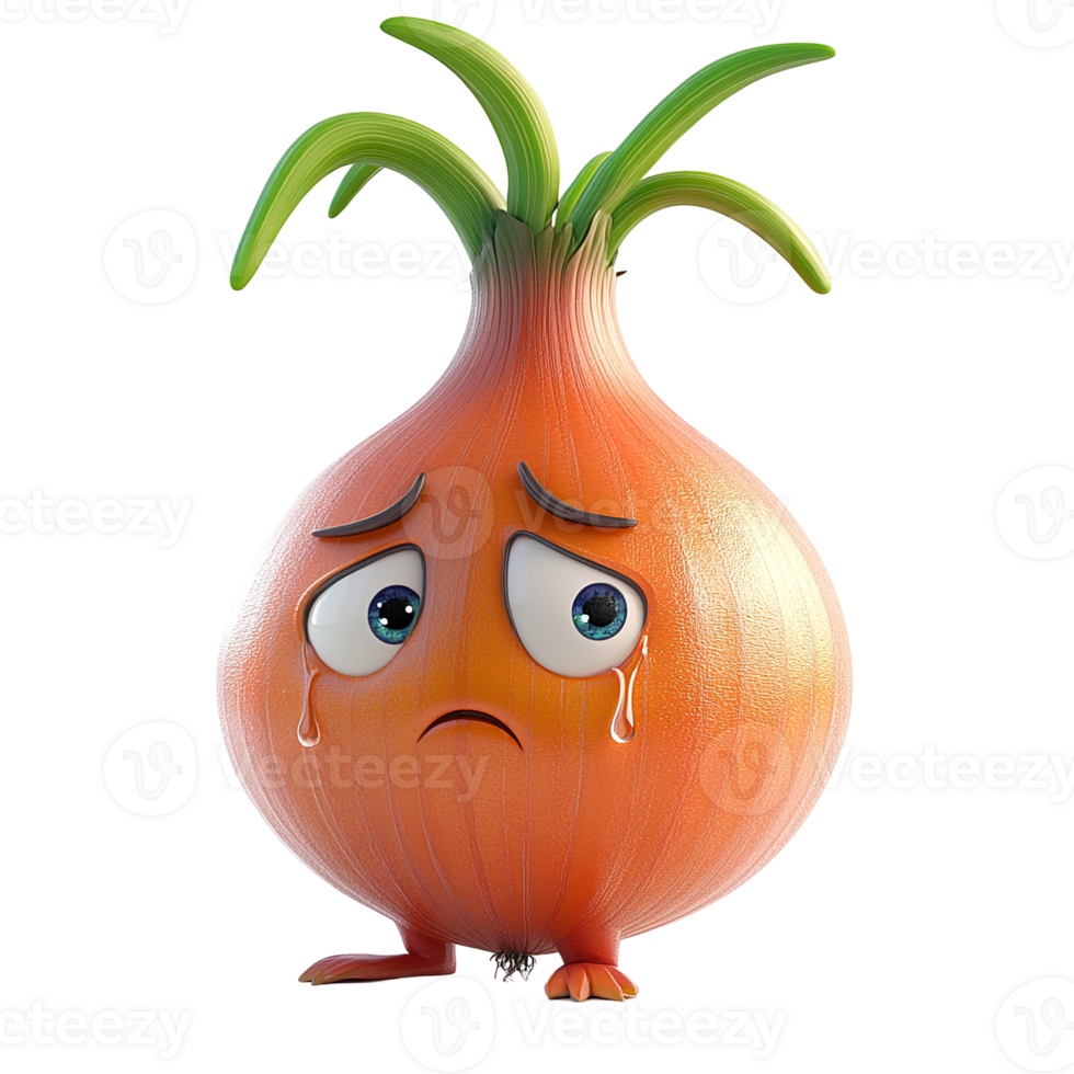 A cartoon onion character with tears is standing upright png