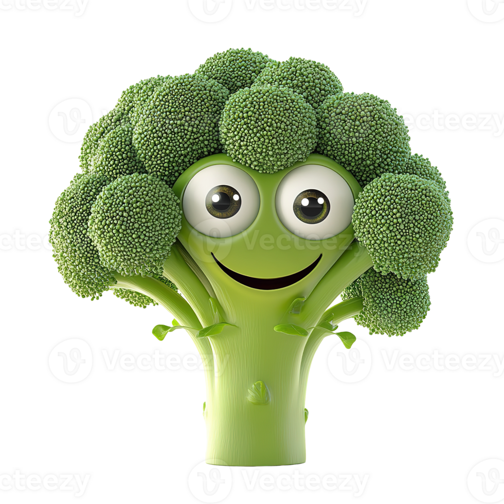 A Friendly Animated Broccoli Head With A Smiling Face png