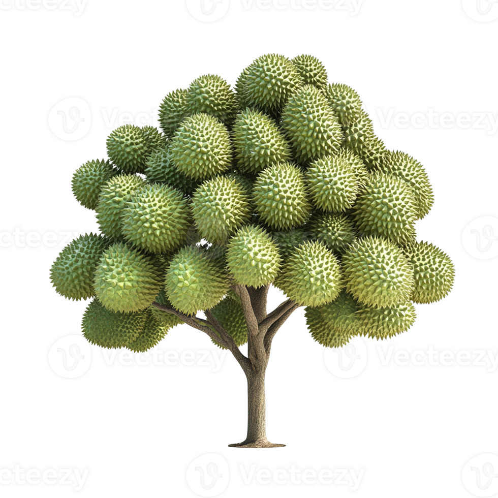 An unusual tree laden with spiky green spherical fruit png
