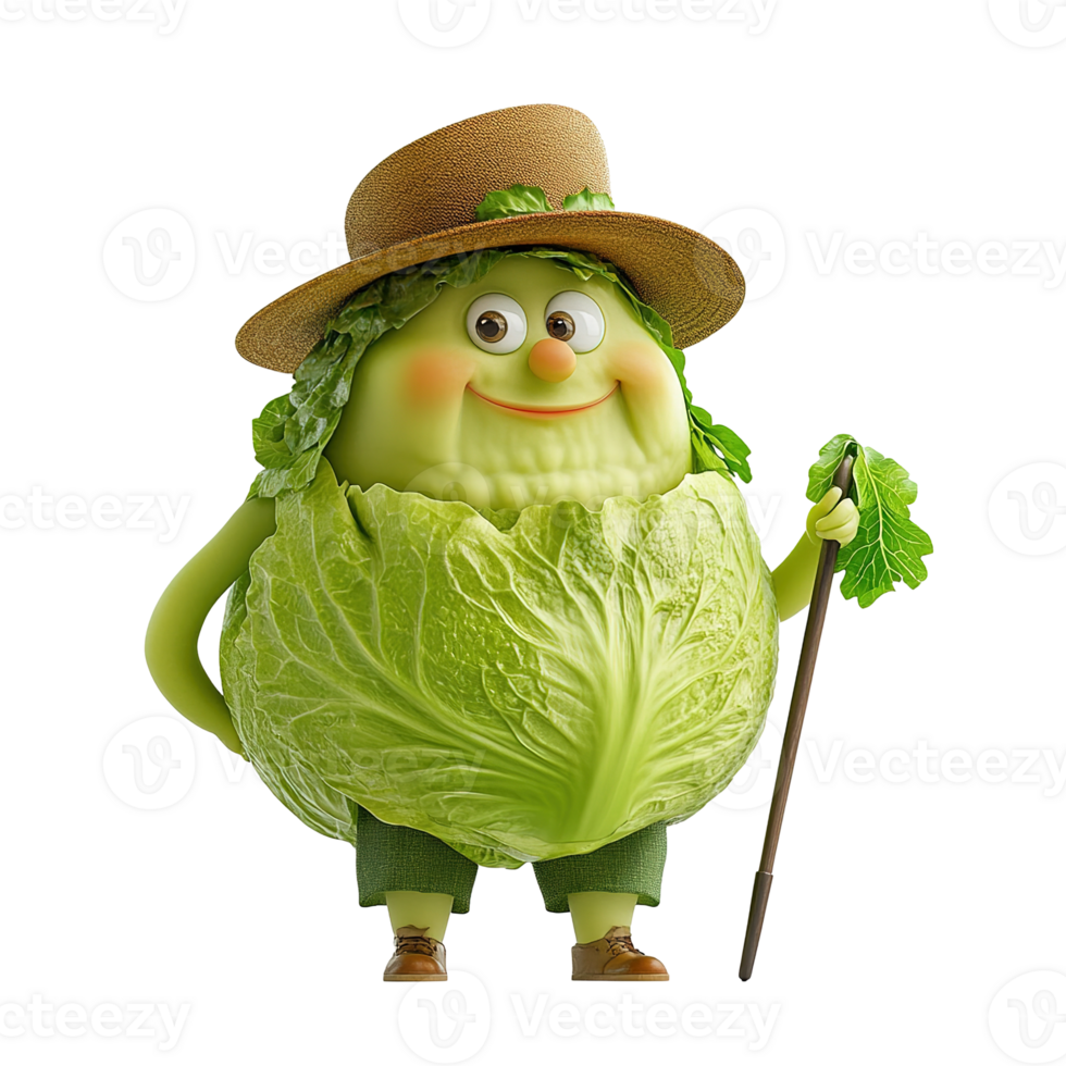 A smiling animated character made of cabbage in clothing png