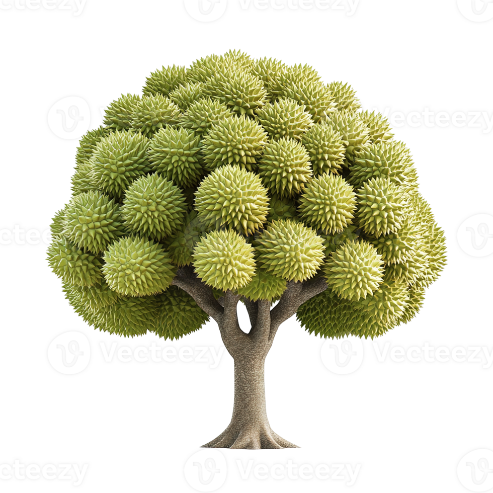 A unique tree with spiky green fruit grows on it png