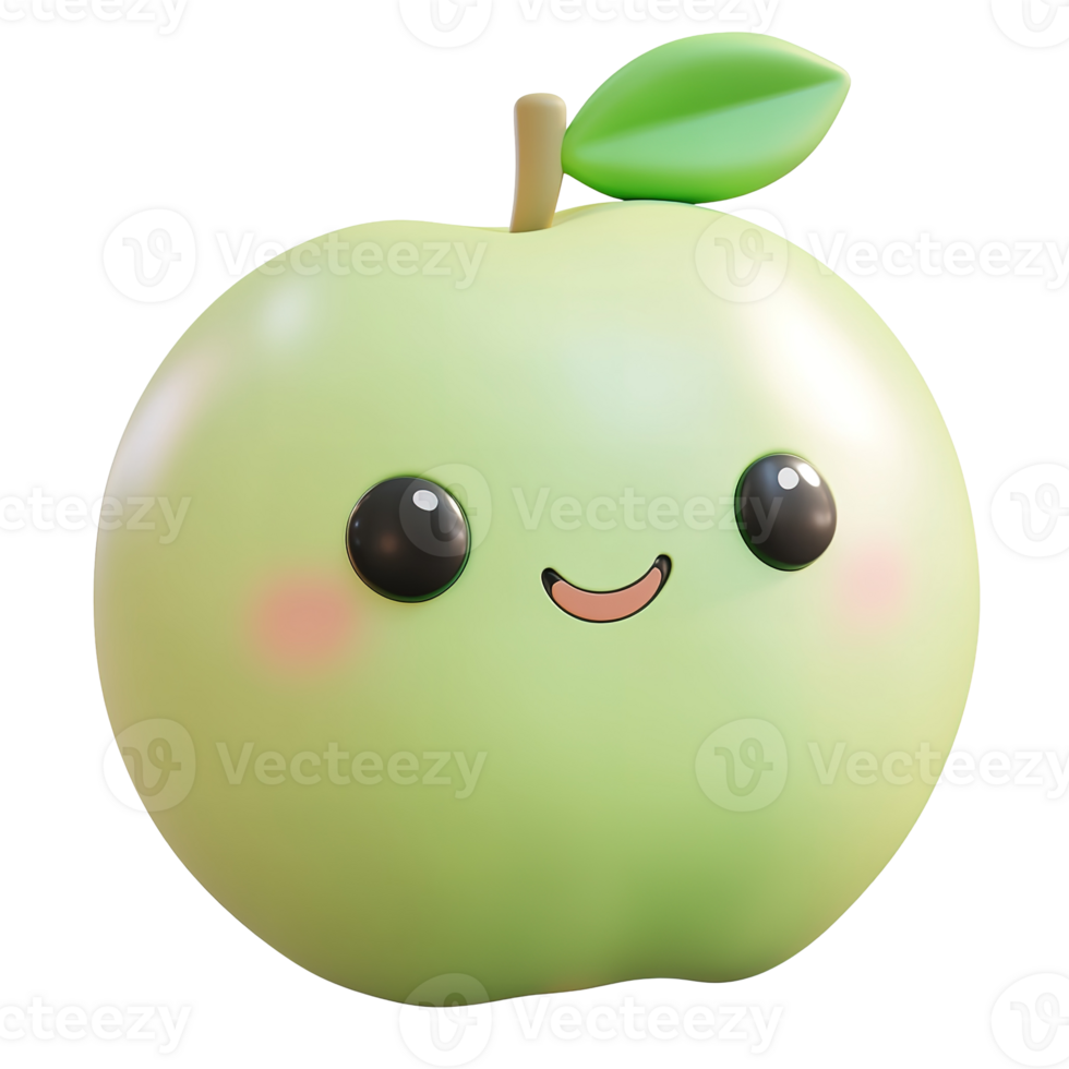 A happy green apple character with adorable smiling expression png