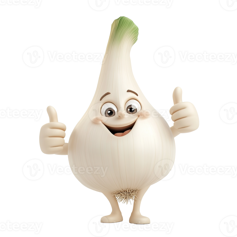 A smiling animated garlic character giving thumbs up gestures png