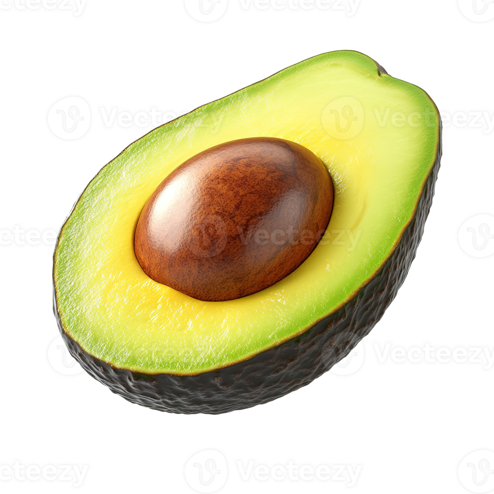 A single halved avocado with its seed isolated on transparent background. png