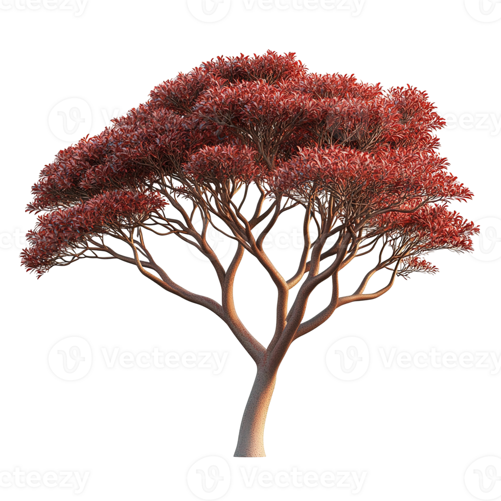 A digitally rendered tree with red leaves and brown branches png