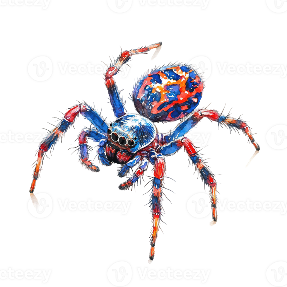 A colorful digitally illustrated arachnid with multiple eyes and eight legs png