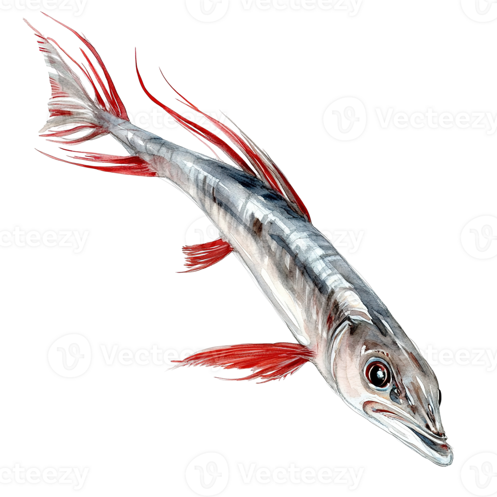 A long watercolor painting of a stylized marine fish png