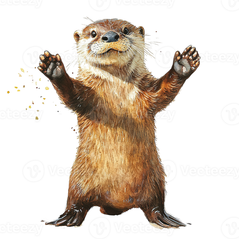 A Friendly Smiling Otter with its Paws Reached Upward png