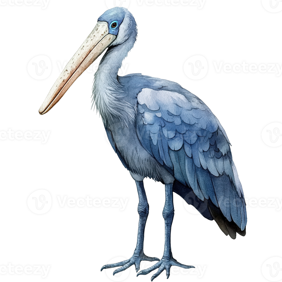 A detailed watercolor illustration depicts a unique stork type bird png