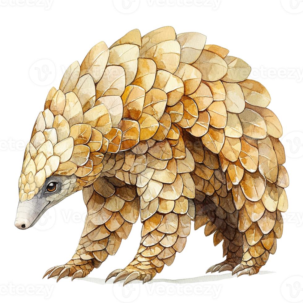 Watercolor Illustration Depicts A Pangolin With Armored Scales Walking png