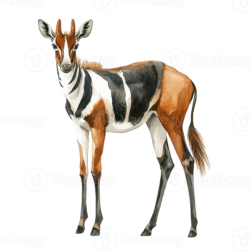 Artistic watercolor illustration depicting a striped antelope standing alone patiently png