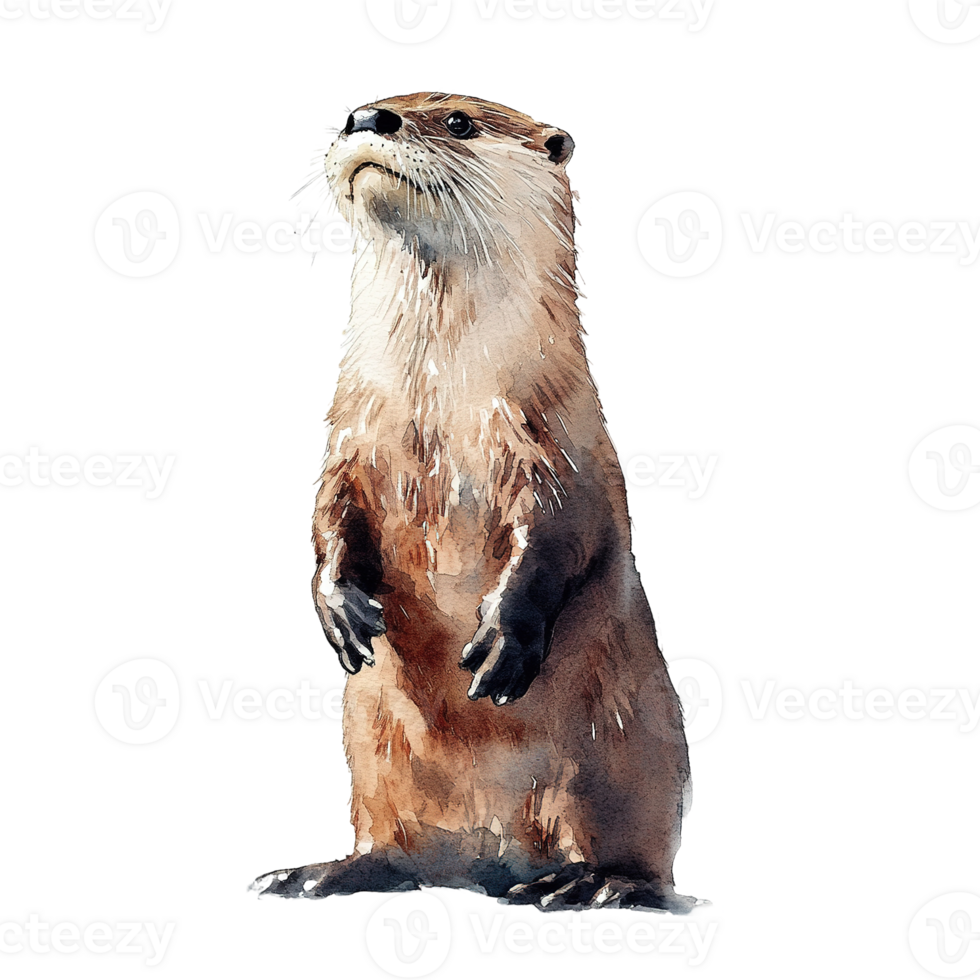 An artistic watercolor depiction of a standing river otter png