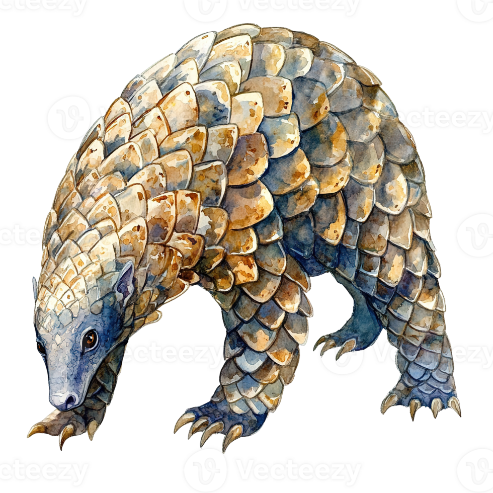 An artistically rendered depiction of an armored scaly pangolin animal png