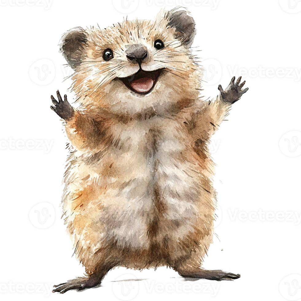 A smiling small animal standing with open arms and happy expression png