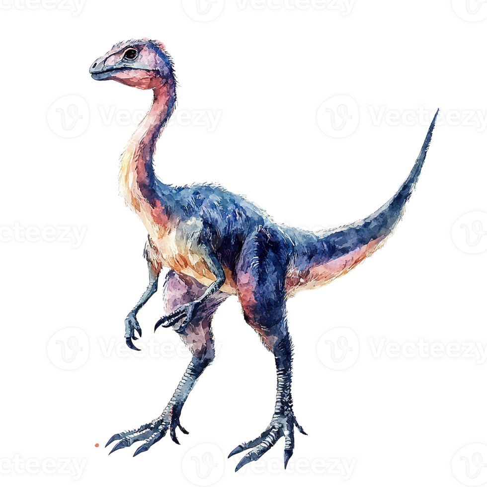 A watercolor painting depicting an avian dinosaur creature standing tall png