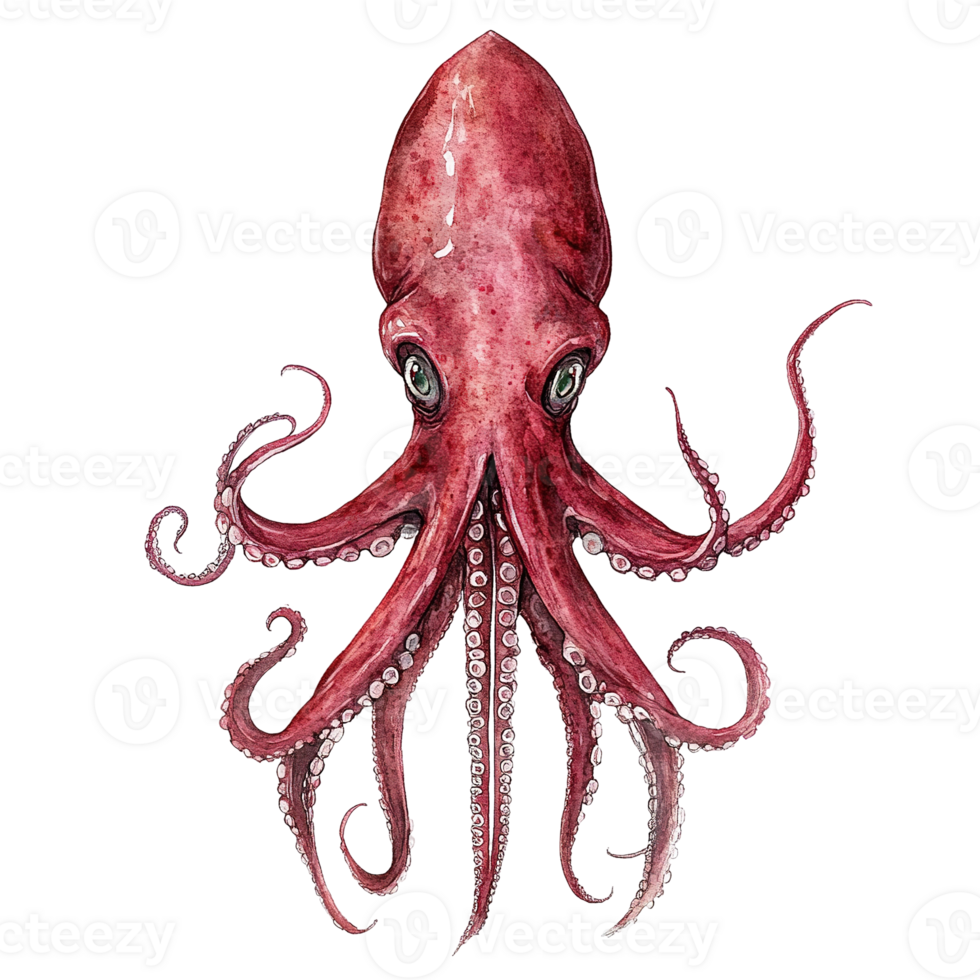 An illustrative image of a reddish octopus creature swimming png