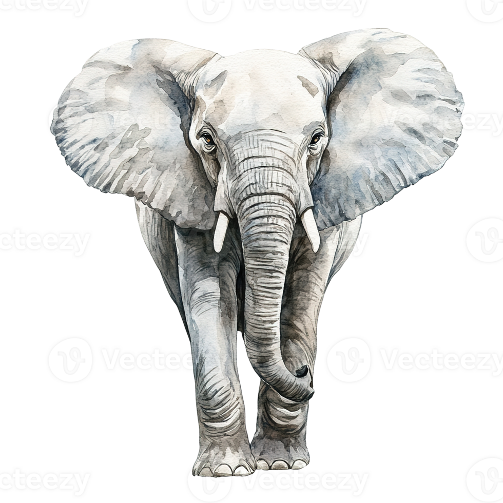A magnificent watercolor painting depicts a regal gray elephant png
