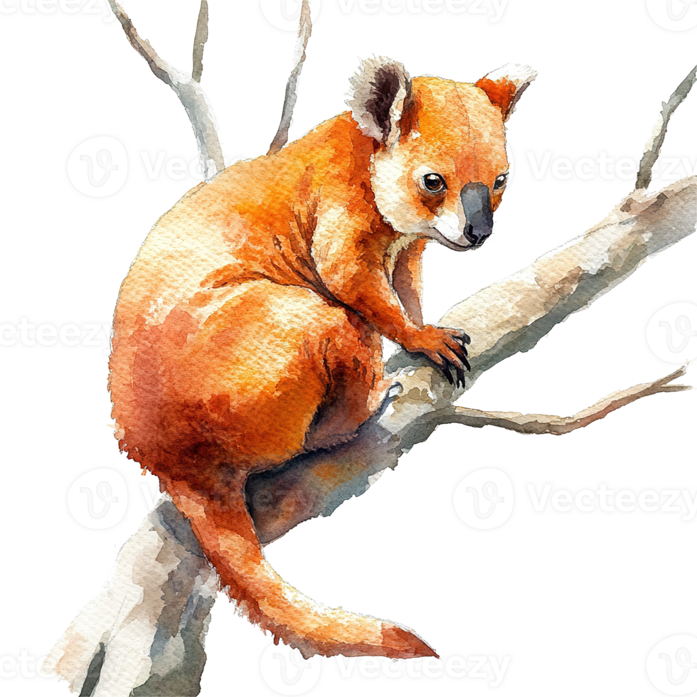 A detailed watercolor illustration of a koala on a branch png