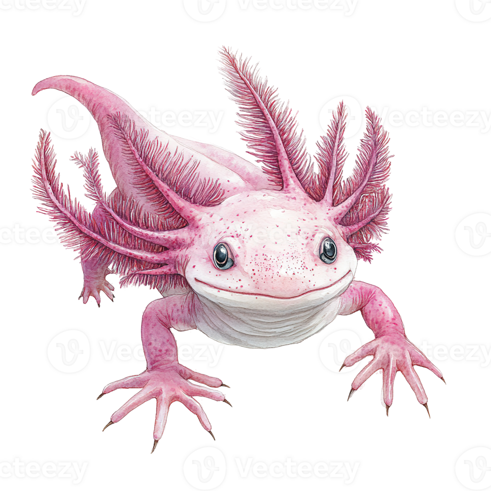 A pink and smiling axolotl swimming with a curious expression png
