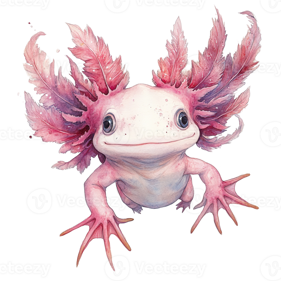A charming watercolor painting of an adorable axolotl creature png