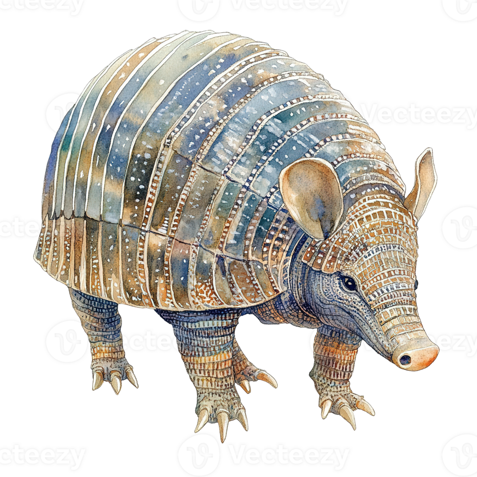A detailed illustration portrays a detailed armadillo with a textured shell png