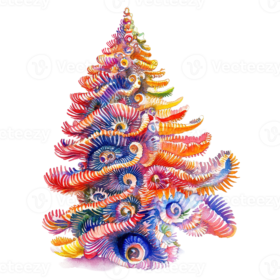 A Whimsical Watercolor Christmas Tree Painted With Bright Colors png