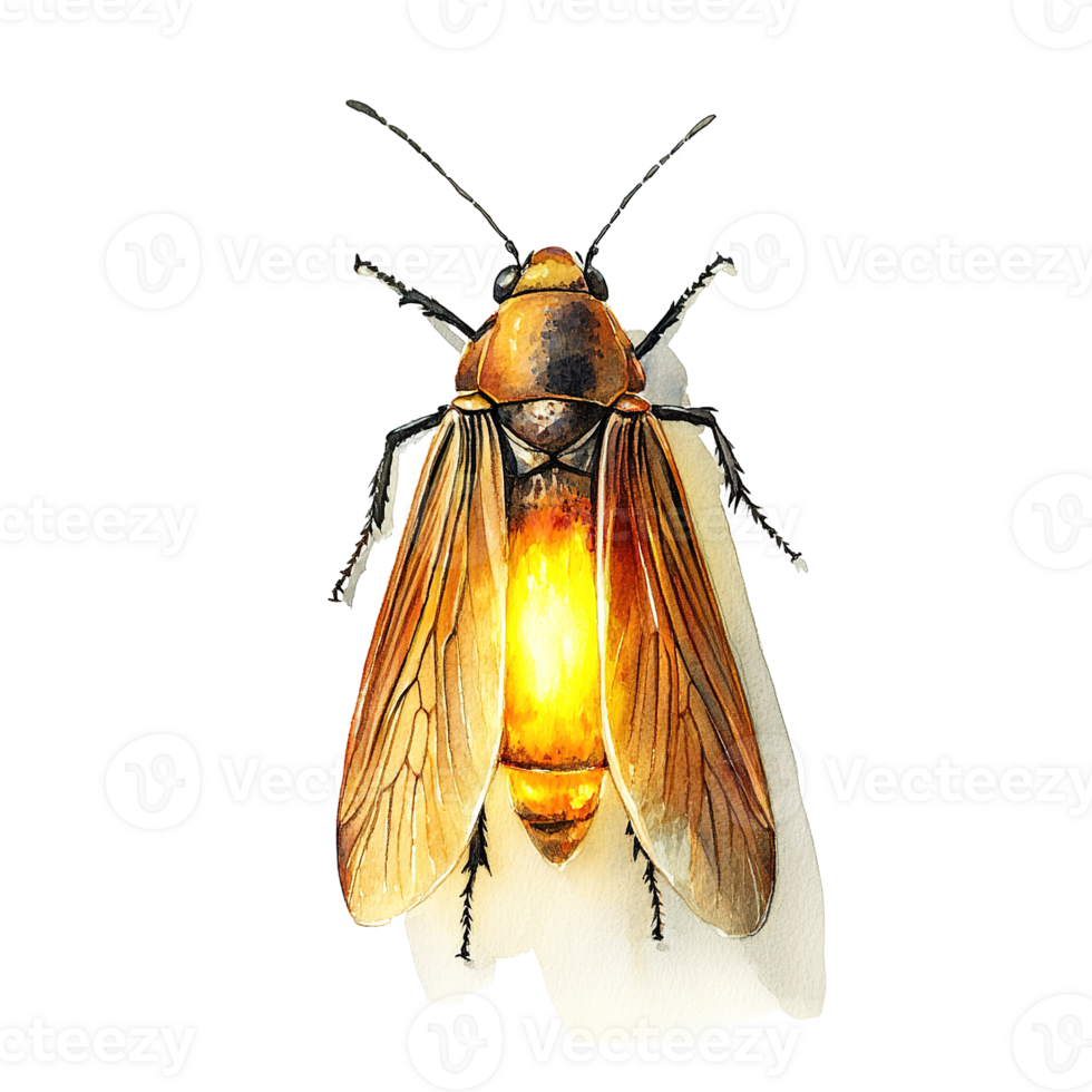 Watercolor Painting Depicting a Glowing Insect isolated on transparent background. png