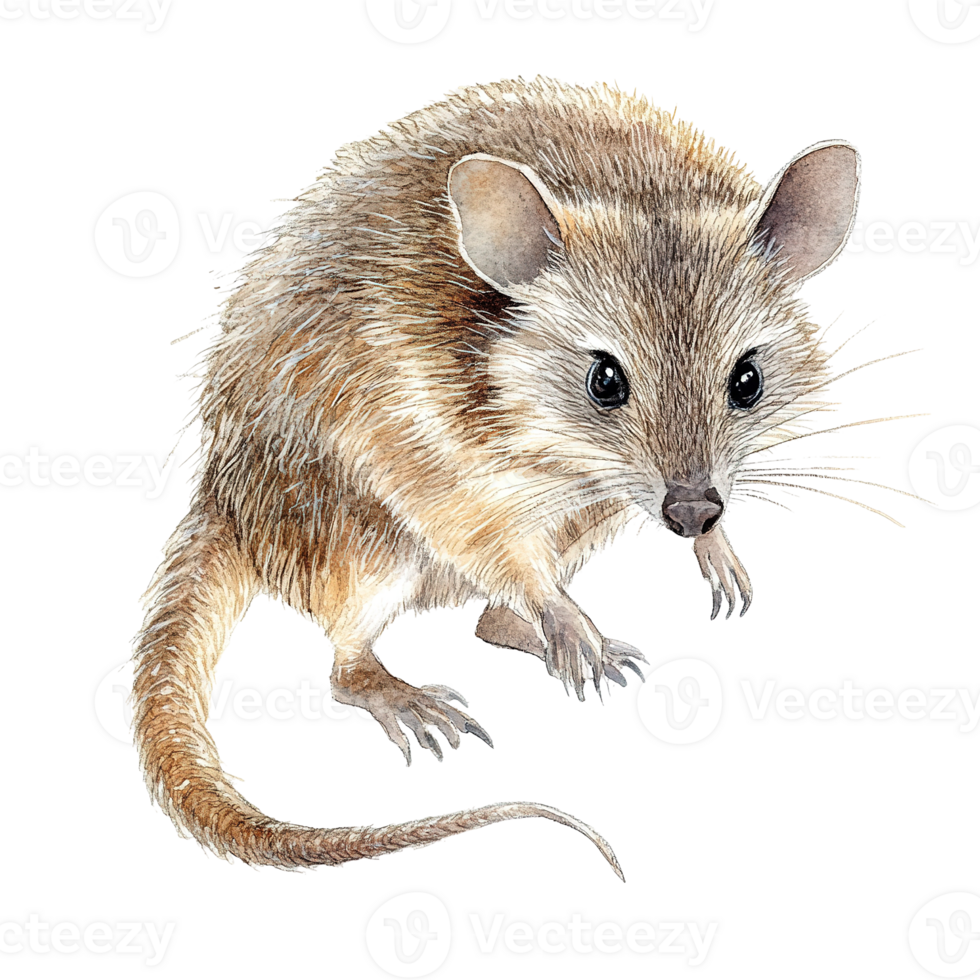 Watercolor illustration depicts a small brown mammal with pointed ears png