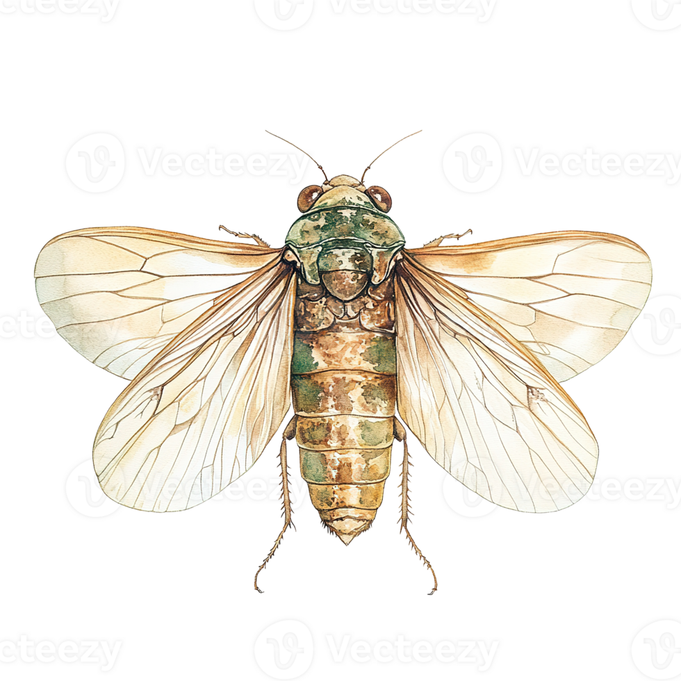 Watercolor illustration depicts a detailed view of a large insect png