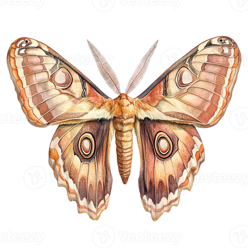 A detailed watercolor illustration depicting a beautiful moth with open wings png