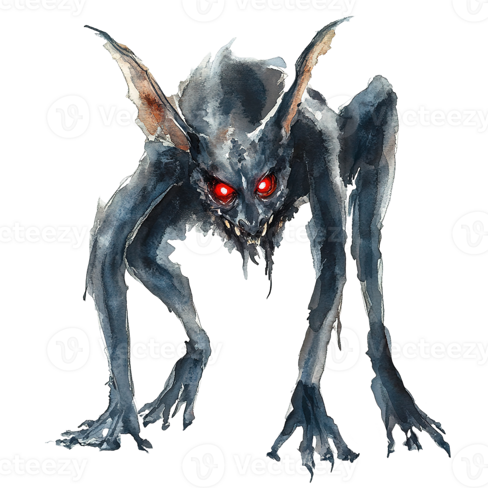 An illustrated menacing creature with red glowing eyes png
