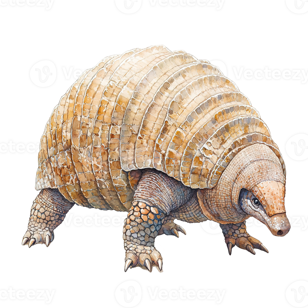 An armadillo illustration featuring the animals segmented shell and snout png