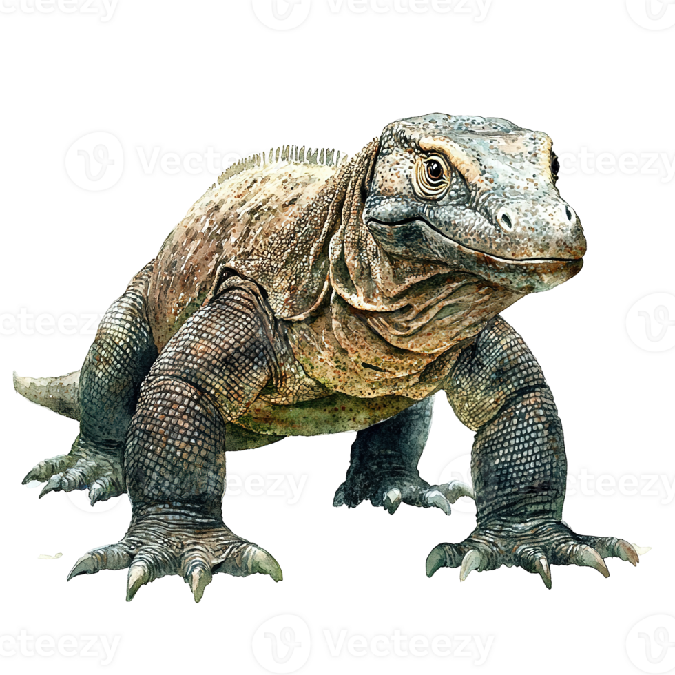A large lizard is standing and looking forward in detail png