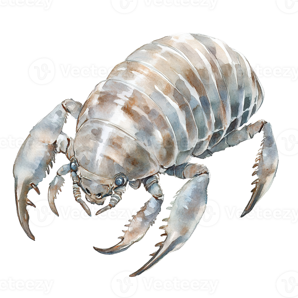 A watercolor painting depicts a large isopod crustacean creature png