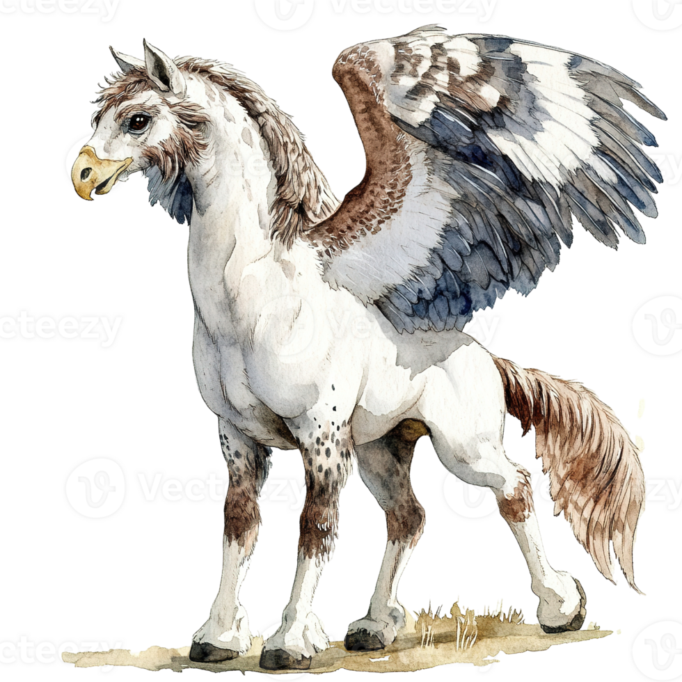 A majestic mythological winged horse stands proudly on the ground png
