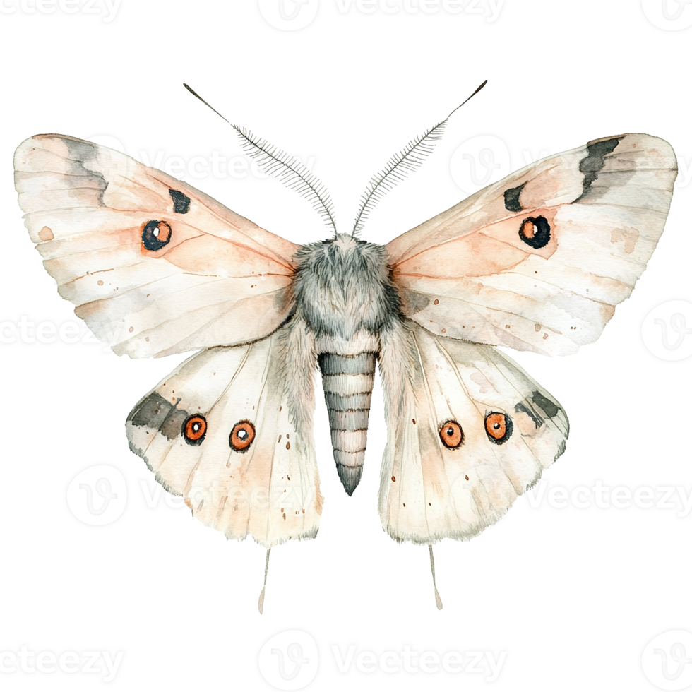 A detailed watercolor illustration of a moth insect creature png