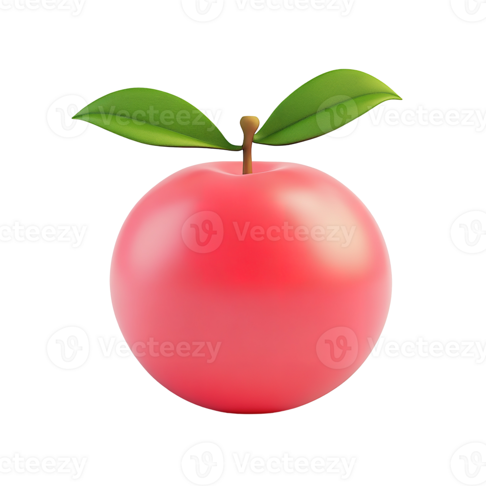 A single red fruit with green leaves in a clean design png