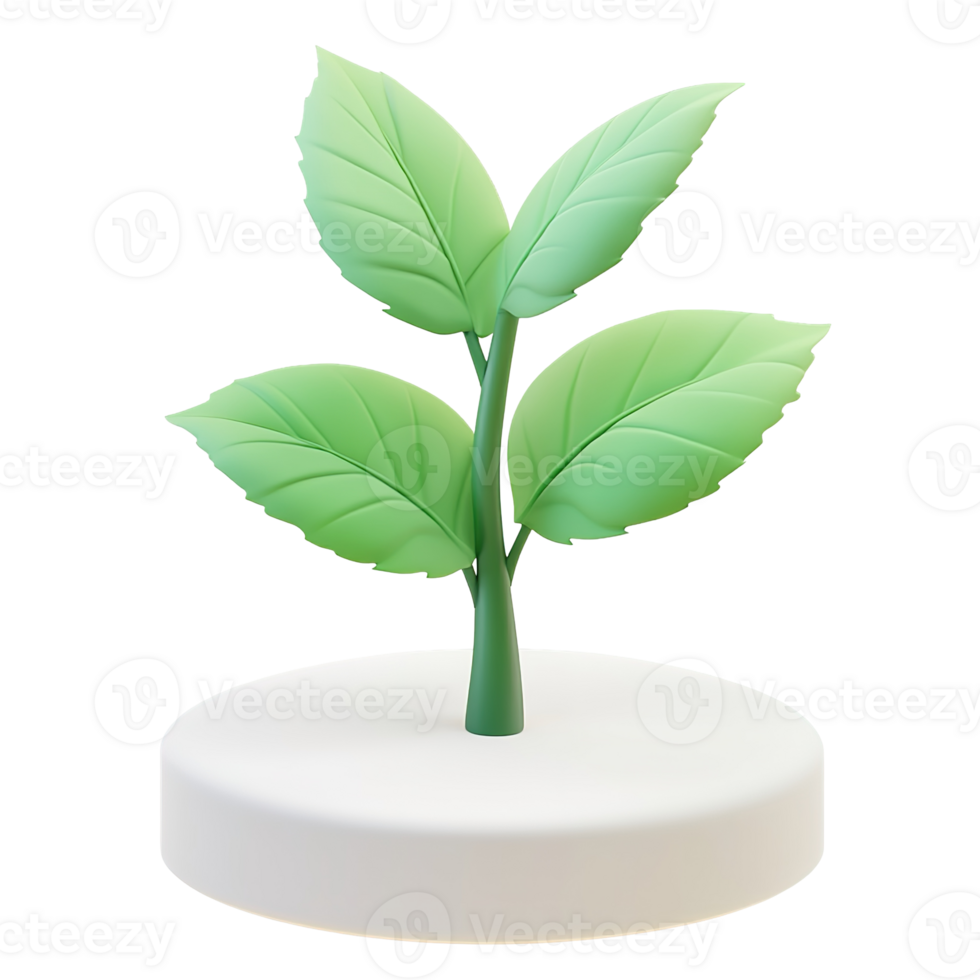 A rendered image showing a young growing plant with leaves png