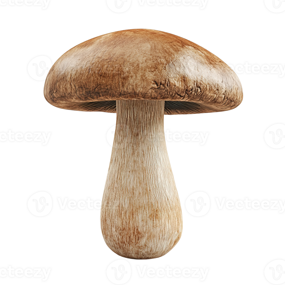 A single fresh mushroom is displayed isolated on transparent background png