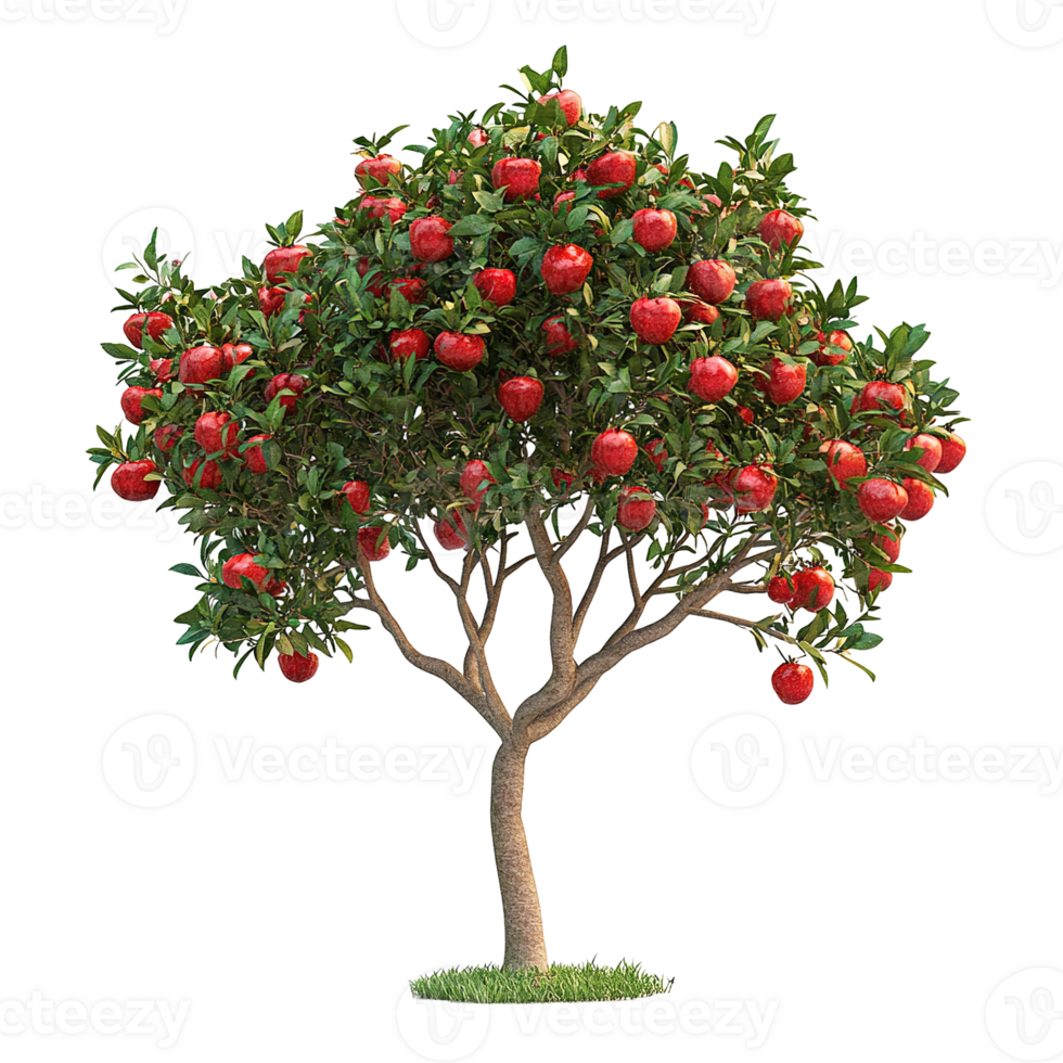 A vibrant tree laden with numerous ripe red apples on branches png