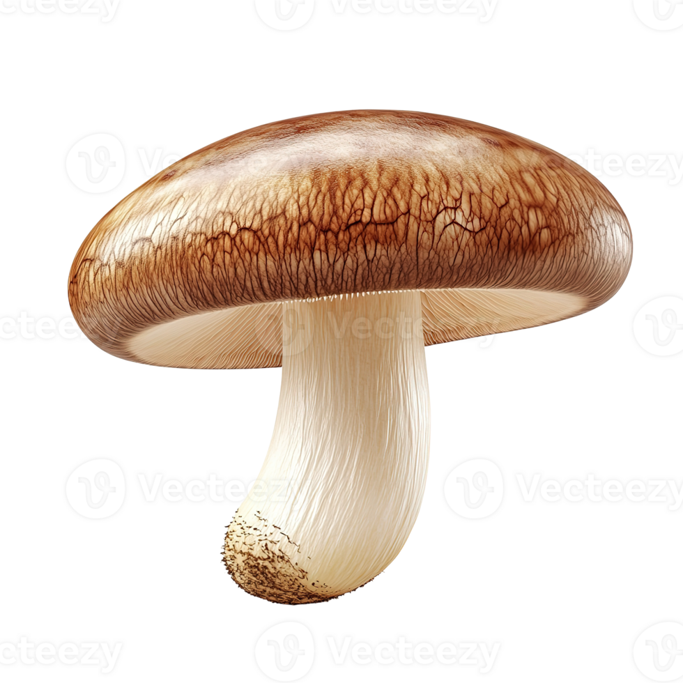 A single mushroom displays its cap and stem isolated on transparent background png