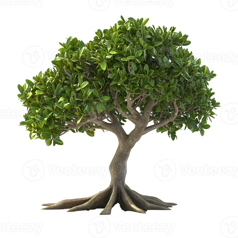 A fully grown tree with vibrant green leaves and exposed roots png