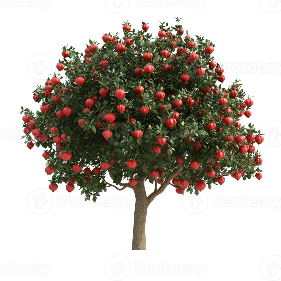 A lush tree laden with many ripe red fruit is displayed png