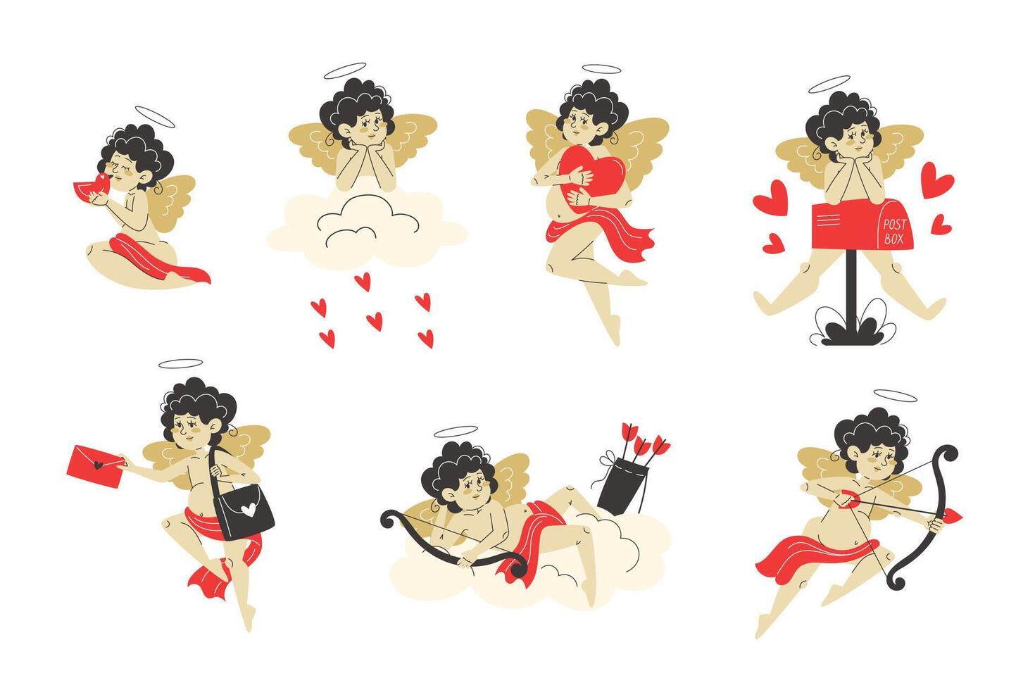 A collection of cute and playful Cupids for Valentine's Day, spreading love with hearts, arrows, and romantic charm vector