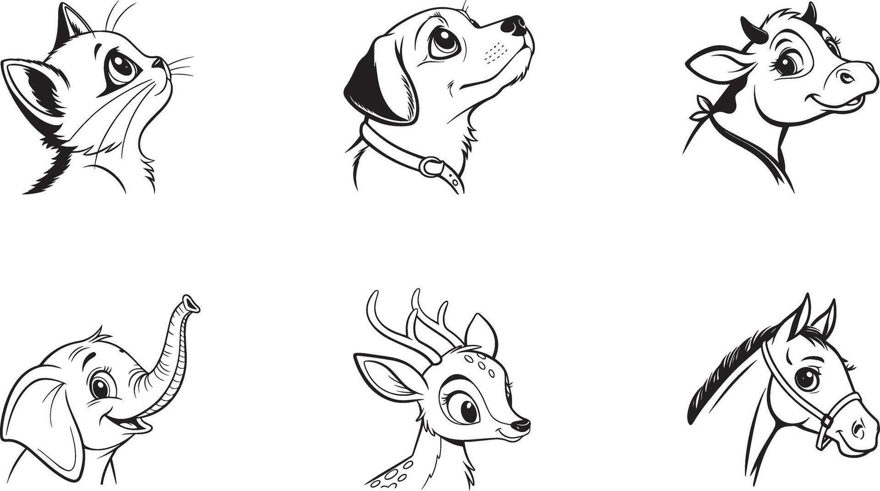 animal head set silhouette illustration vector